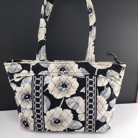 Vera Bradley Retired Shoulder Bag Camellia Cream Tan Blue Black Zipper Tote - Picture 3 of 14